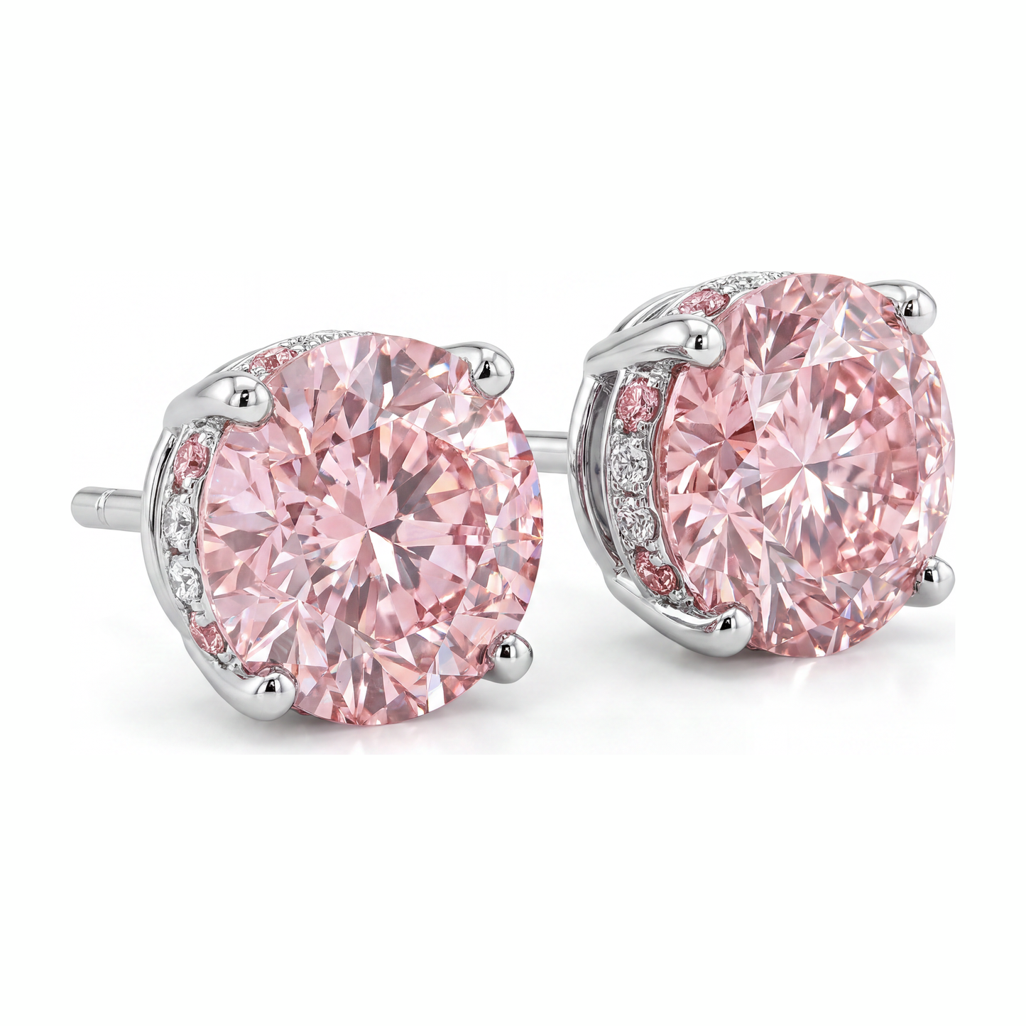 Im Labor gezüchtete rosa Diamant-Ohrringe 5 Karat rund versteckter Halo 14 Karat Weißgold