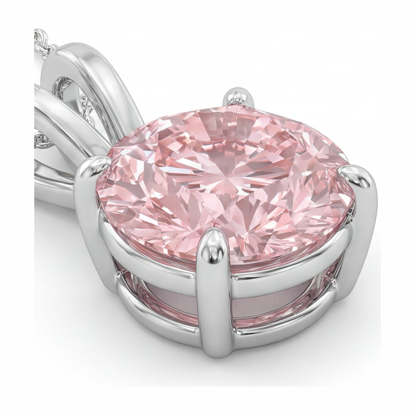 Rosa Diamant-Halskette, 5 Karat, im Labor gezüchtet, runder Solitär-Anhänger, 14 Karat Weißgold