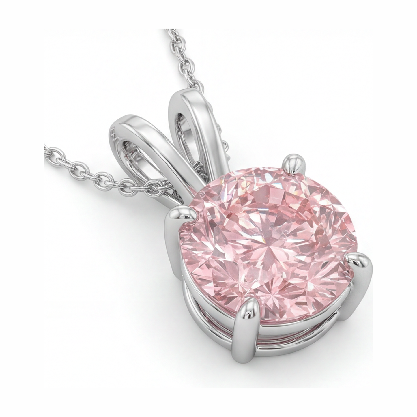 Rosa Diamant-Halskette, 5 Karat, im Labor gezüchtet, runder Solitär-Anhänger, 14 Karat Weißgold