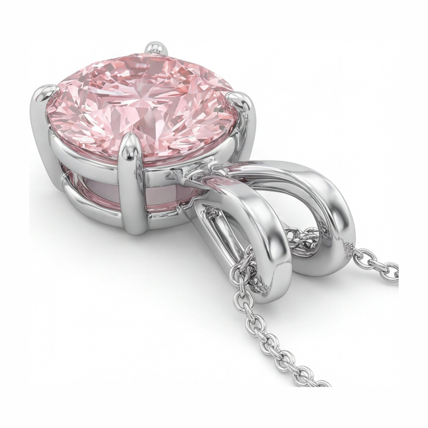 Rosa Diamant-Halskette, 5 Karat, im Labor gezüchtet, runder Solitär-Anhänger, 14 Karat Weißgold