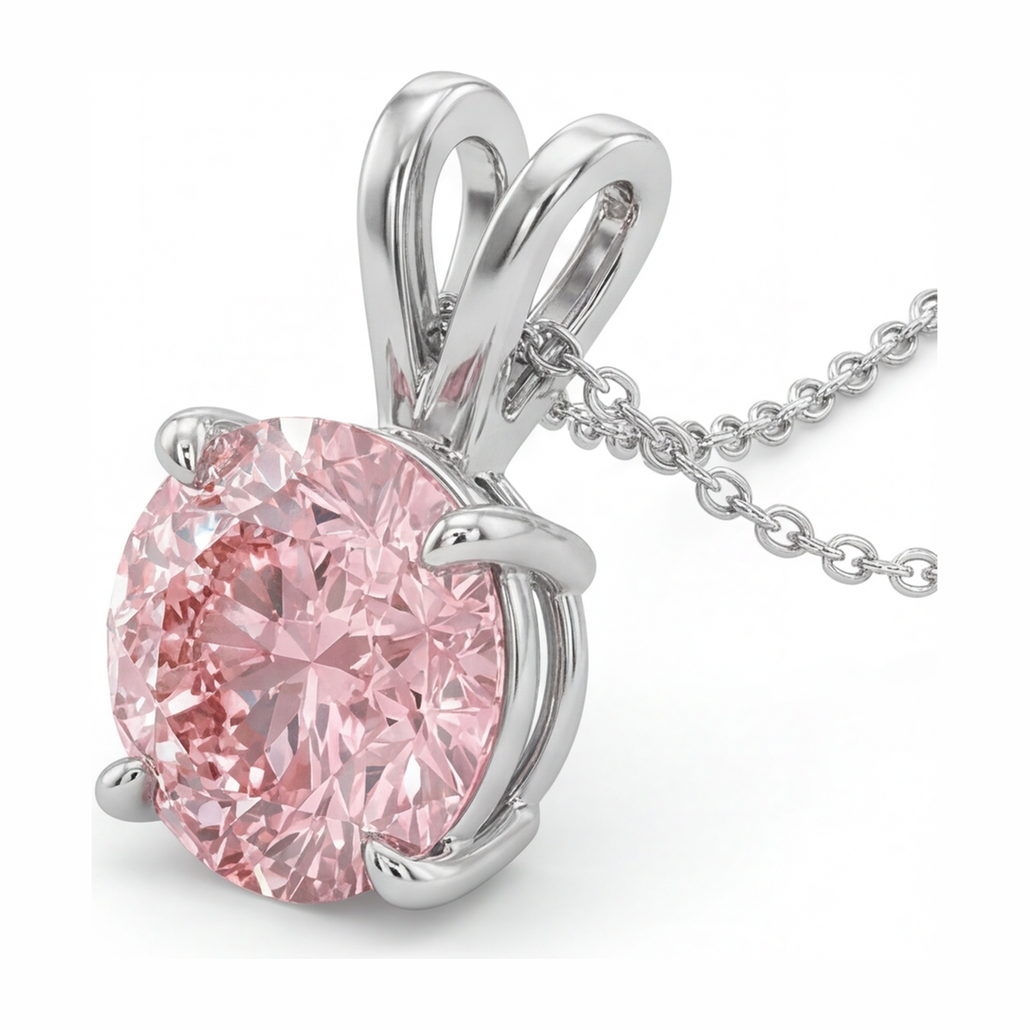 Rosa Diamant-Halskette, 5 Karat, im Labor gezüchtet, runder Solitär-Anhänger, 14 Karat Weißgold