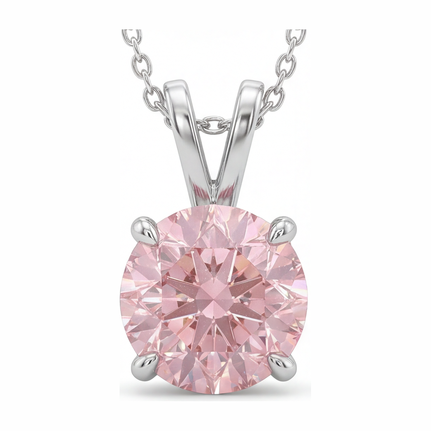 Rosa Diamant-Halskette, 5 Karat, im Labor gezüchtet, runder Solitär-Anhänger, 14 Karat Weißgold