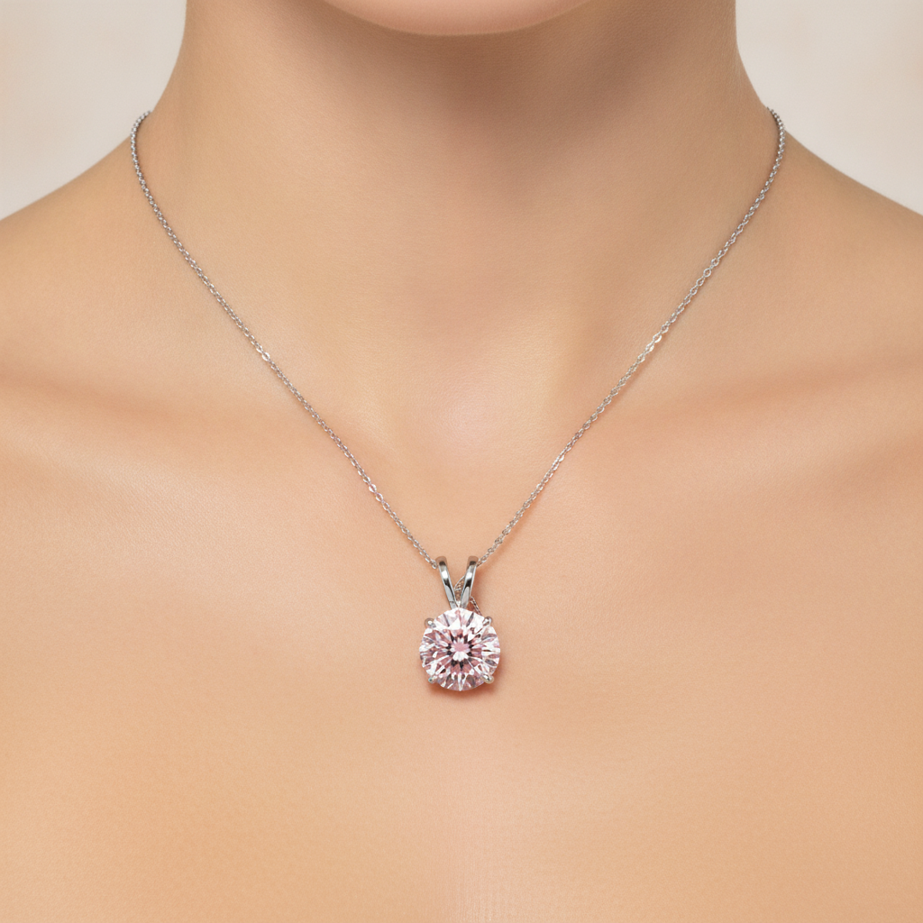 Rosa Diamant-Halskette, 5 Karat, im Labor gezüchtet, runder Solitär-Anhänger, 14 Karat Weißgold