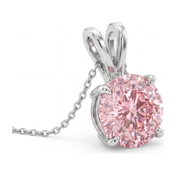 Rosa Diamant-Halskette, 5 Karat, im Labor gezüchtet, runder Solitär-Anhänger, 14 Karat Weißgold