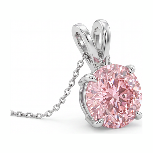 Rosa Diamant-Halskette, 5 Karat, im Labor gezüchtet, runder Solitär-Anhänger, 14 Karat Weißgold