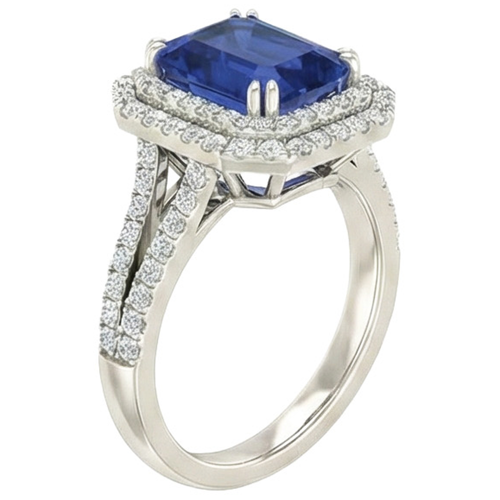 5 ct. Blauer Saphir mit Diamantring Solitär mit Akzenten Schmuck