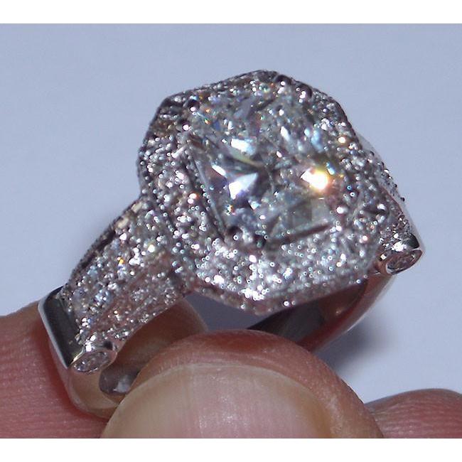 5.01 Karat Radiant Cut Schmuck Echt Diamant Schöner Halo-Verlobungsring