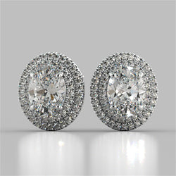 5 Carats Prong Set Oval Double Halo Natürliche Diamant Stud Earring White Gold