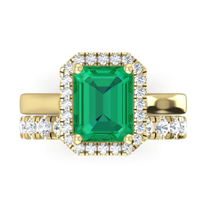 5 Karat Halo Grüner Smaragd Ring Set