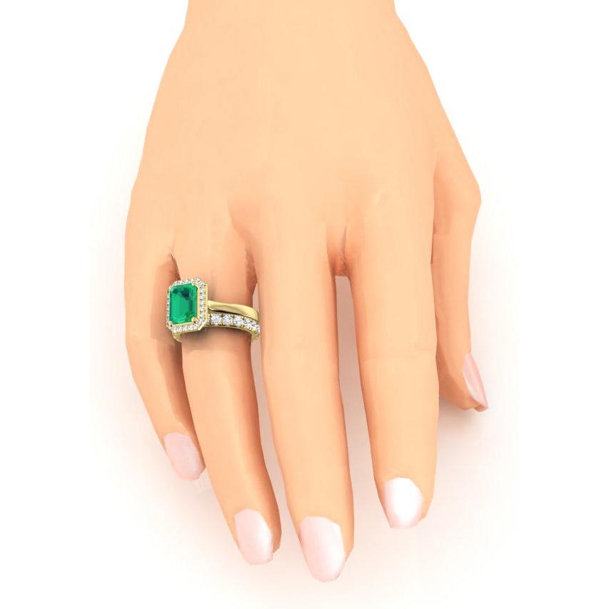 5 Karat Halo Grüner Smaragd Ring Set
