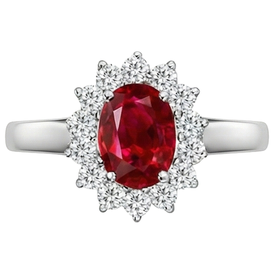 5,5 Karat Ovalschliff Rubin Diamant Ring Weißgold Lady Schmuck