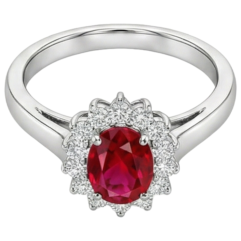 5,5 Karat Ovalschliff Rubin Diamant Ring Weißgold Lady Schmuck