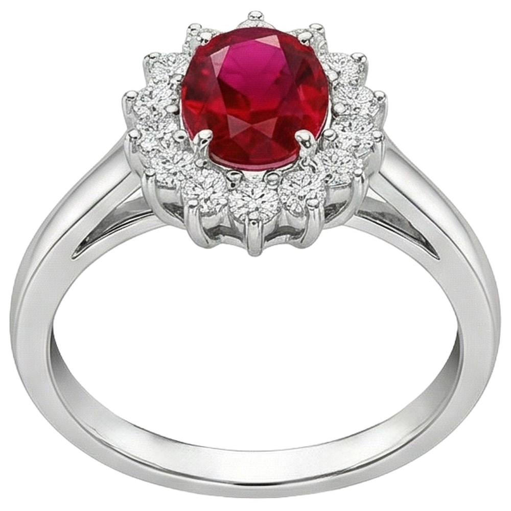 5,5 Karat Ovalschliff Rubin Diamant Ring Weißgold Lady Schmuck