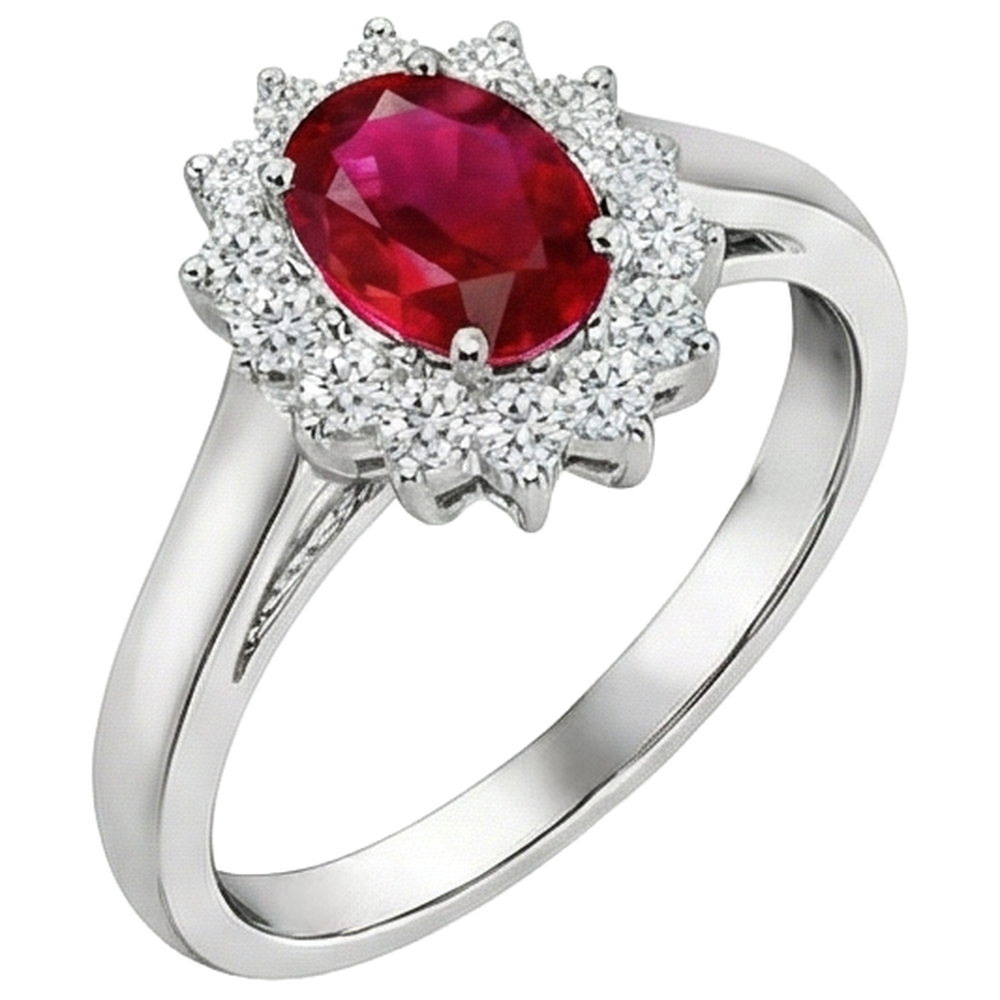 5,5 Karat Ovalschliff Rubin Diamant Ring Weißgold Lady Schmuck