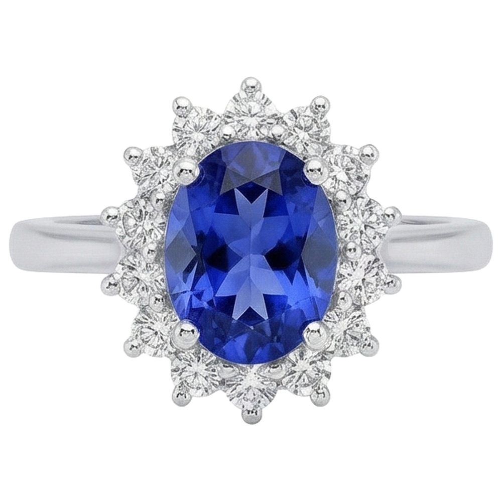 5,60 ct natürlicher Tansanit und Diamanten Ehering Weißgold 14K