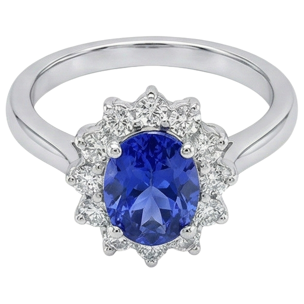 5,60 ct natürlicher Tansanit und Diamanten Ehering Weißgold 14K