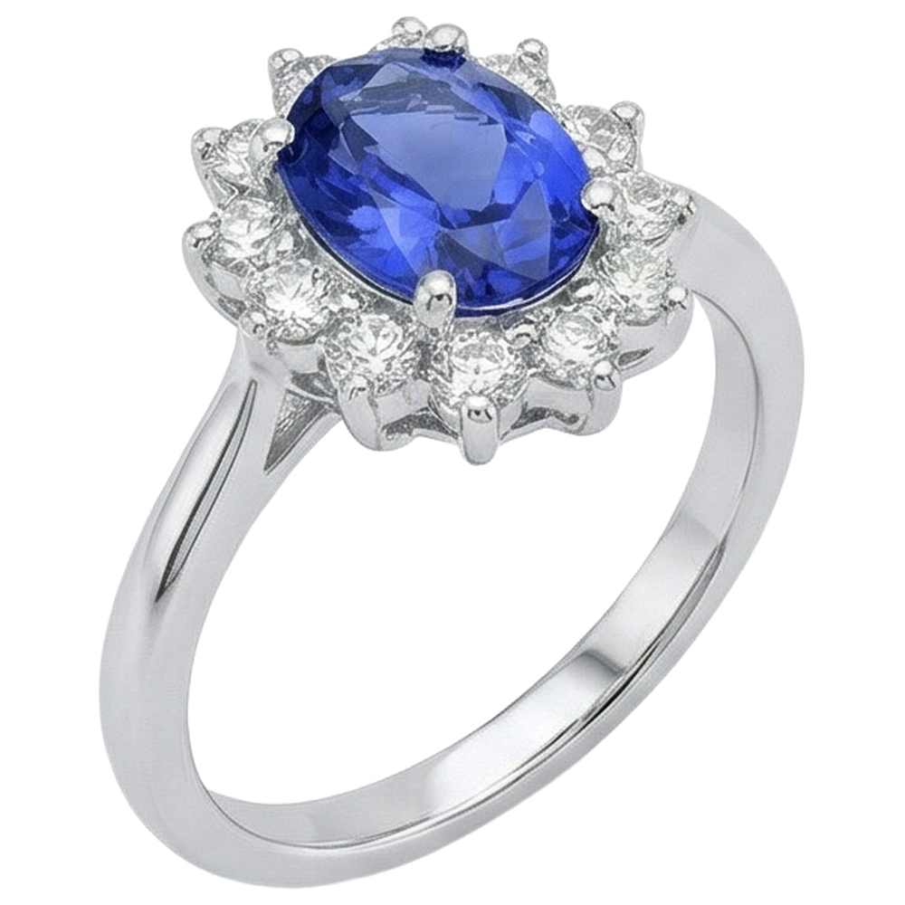 5,60 ct natürlicher Tansanit und Diamanten Ehering Weißgold 14K
