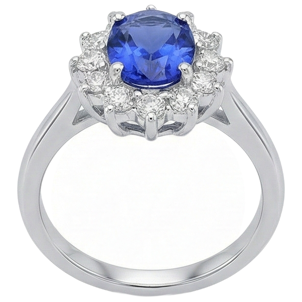 5,60 ct natürlicher Tansanit und Diamanten Ehering Weißgold 14K
