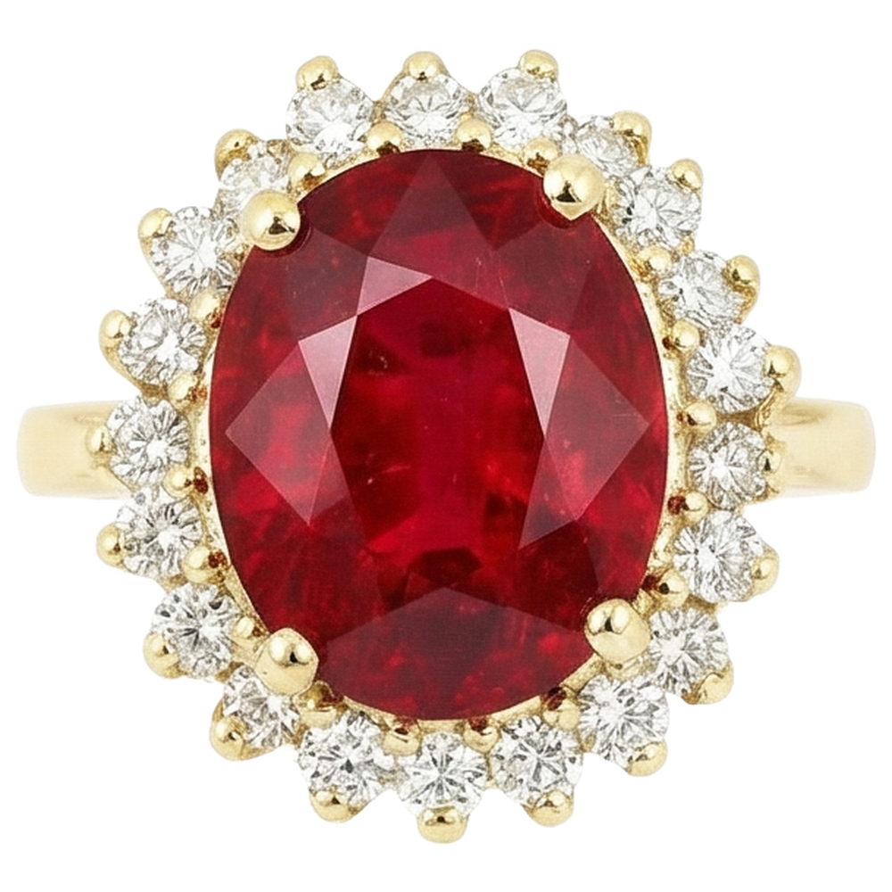 echter oval rubin 5.75Karat ring Vorderansicht