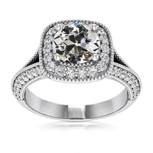 5 Karat Halo Runder Alter Bergmann Echt Diamantring Milgrain Schaft Schmuck