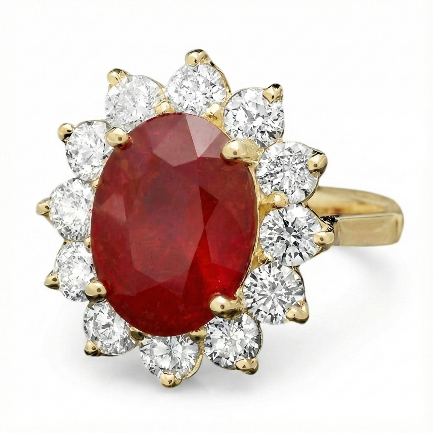 5 Kt Roter Rubin Diamant Ehering 14K Gelbgold