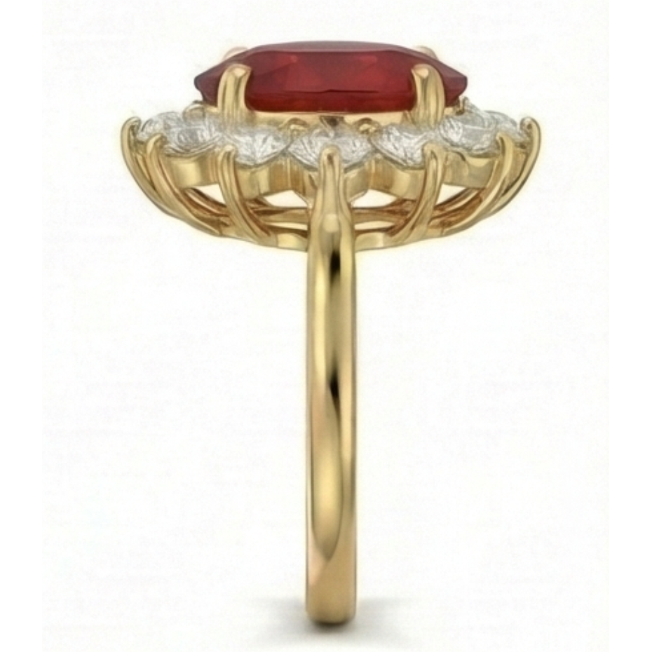 5 Kt Roter Rubin Diamant Ehering 14K Gelbgold