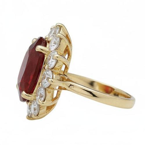 5 Kt Roter Rubin Diamant Ehering 14K Gelbgold
