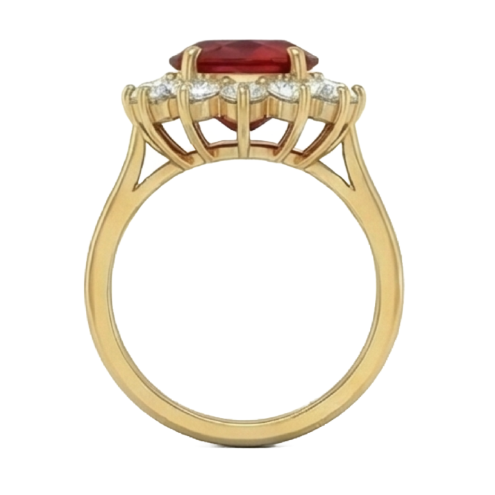 5 Kt Roter Rubin Diamant Ehering 14K Gelbgold