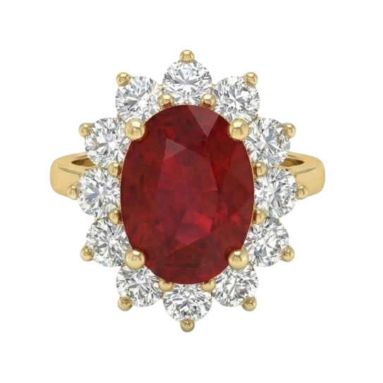 5 Kt Roter Rubin Diamant Ehering 14K Gelbgold