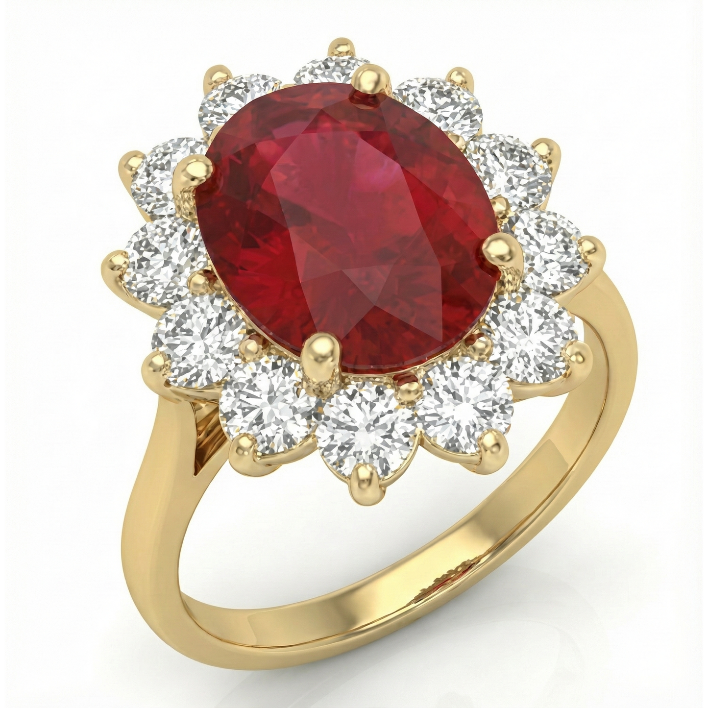 5 Kt Roter Rubin Diamant Ehering 14K Gelbgold
