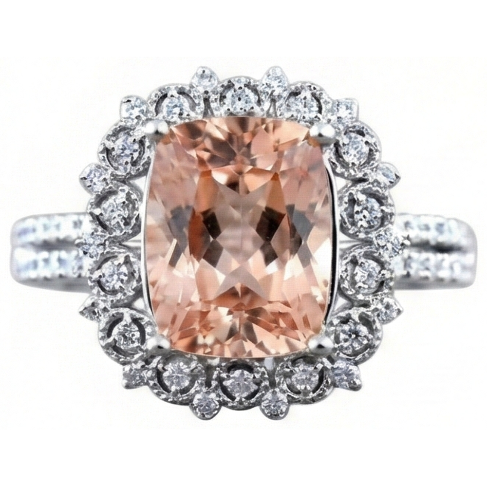 6.50 ct Kissen Morganit und Diamanten Ring Gold 14K