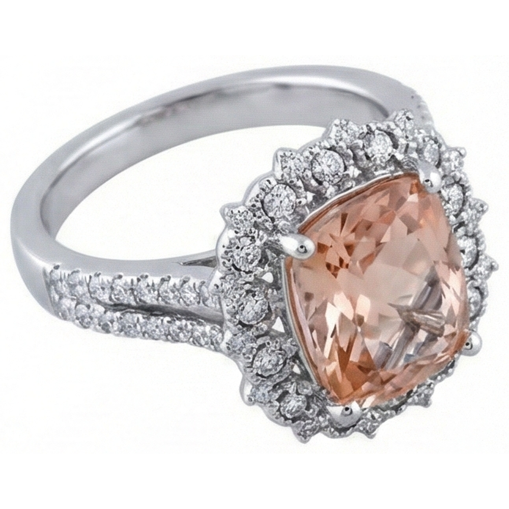 6.50 ct Kissen Morganit und Diamanten Ring Gold 14K