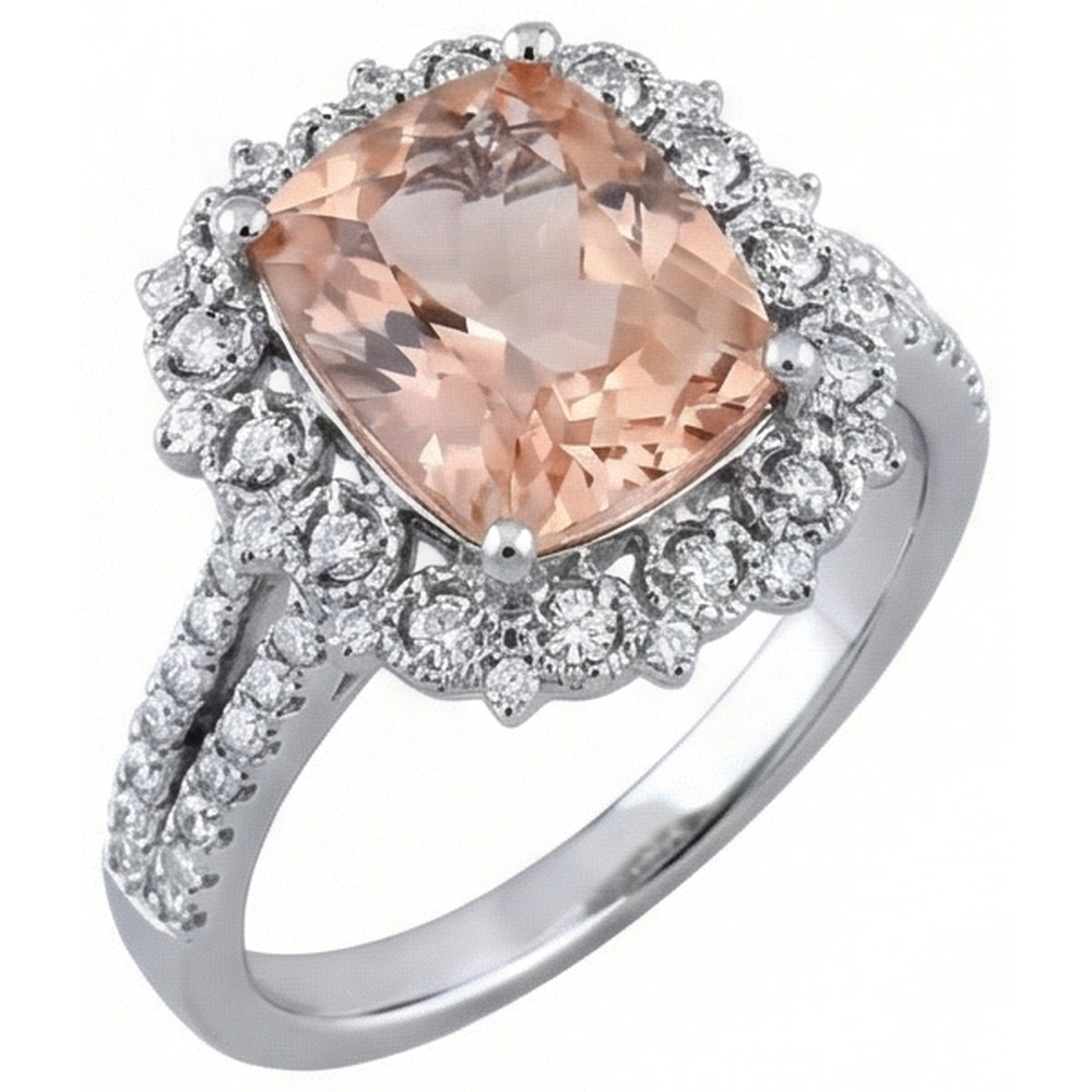 6.50 ct Kissen Morganit und Diamanten Ring Gold 14K