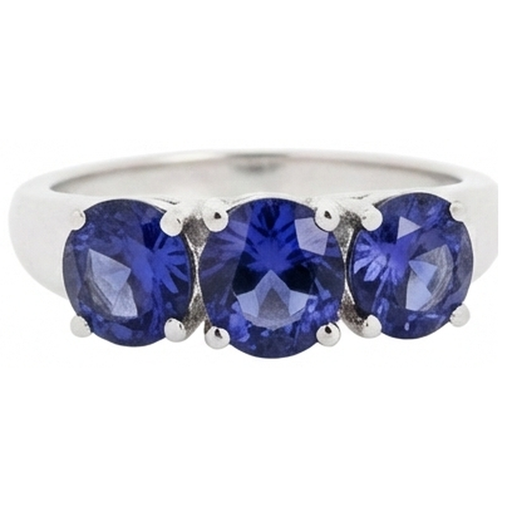 6 Karat Blauer Tansanit Ring Weißgold 3 Stein Edelsteine Neu