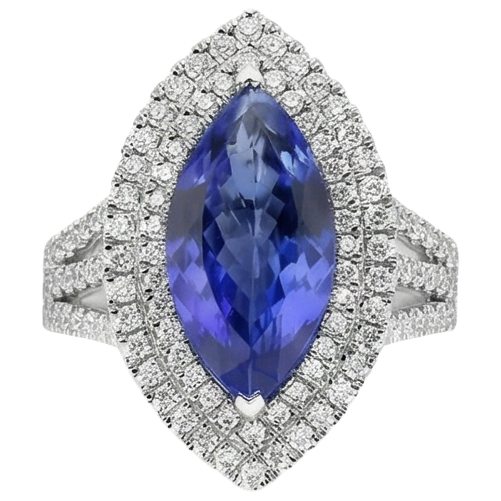 6 Karat Diamant mit Tansanit-Stein-Ring im Marquise-Schliff Weißgold 14K