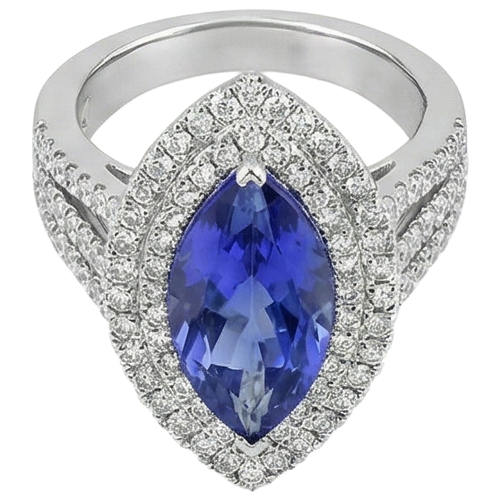 6 Karat Diamant mit Tansanit-Stein-Ring im Marquise-Schliff Weißgold 14K