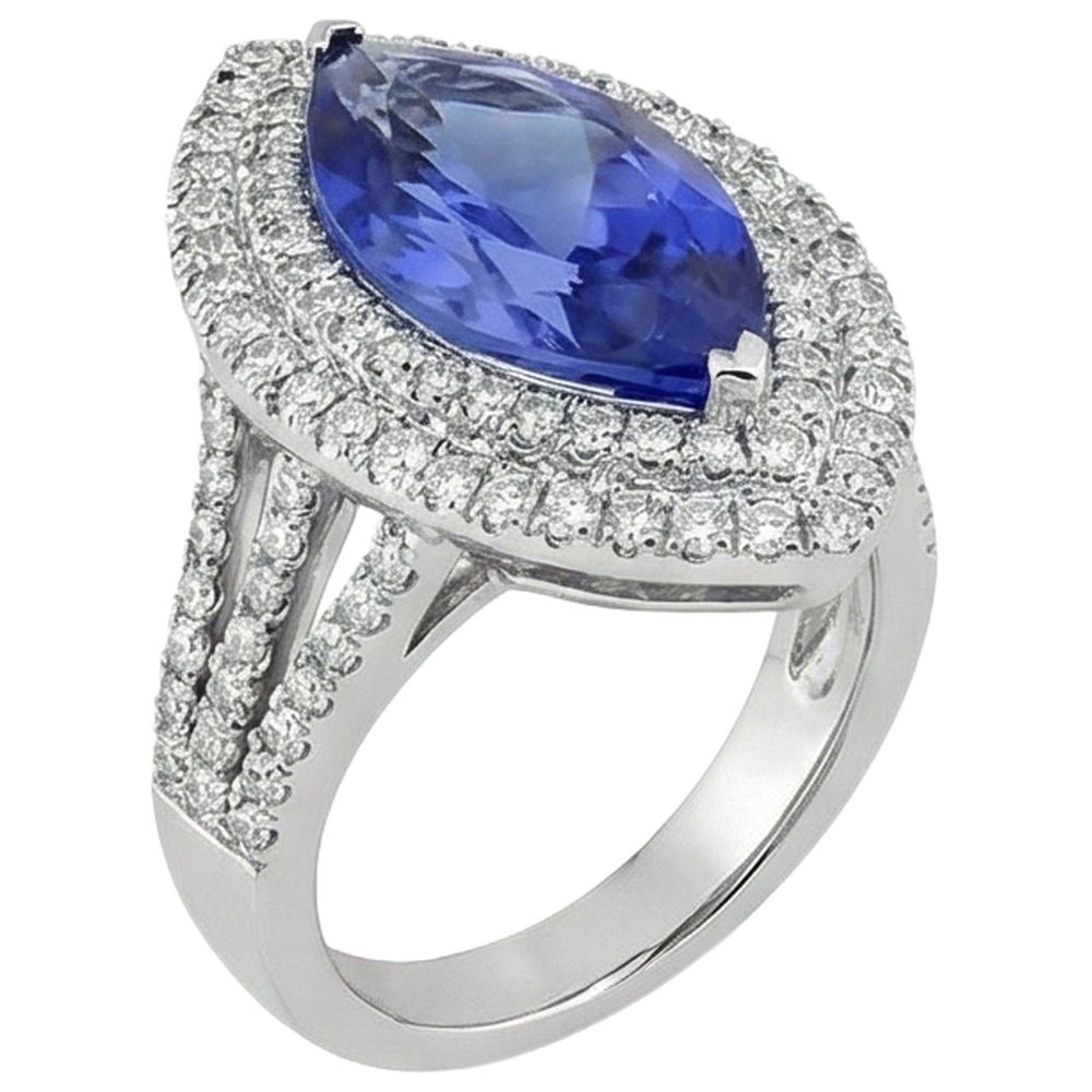 6 Karat Diamant mit Tansanit-Stein-Ring im Marquise-Schliff Weißgold 14K