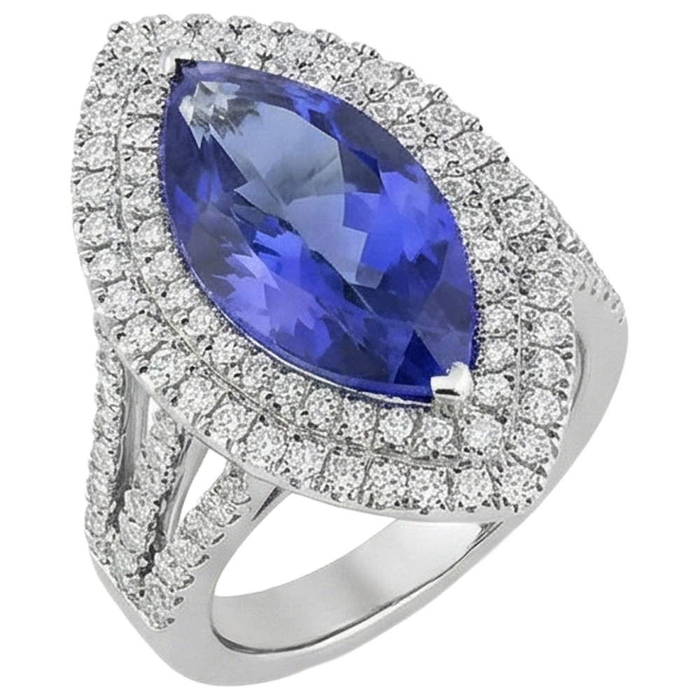 6 Karat Diamant mit Tansanit-Stein-Ring im Marquise-Schliff Weißgold 14K