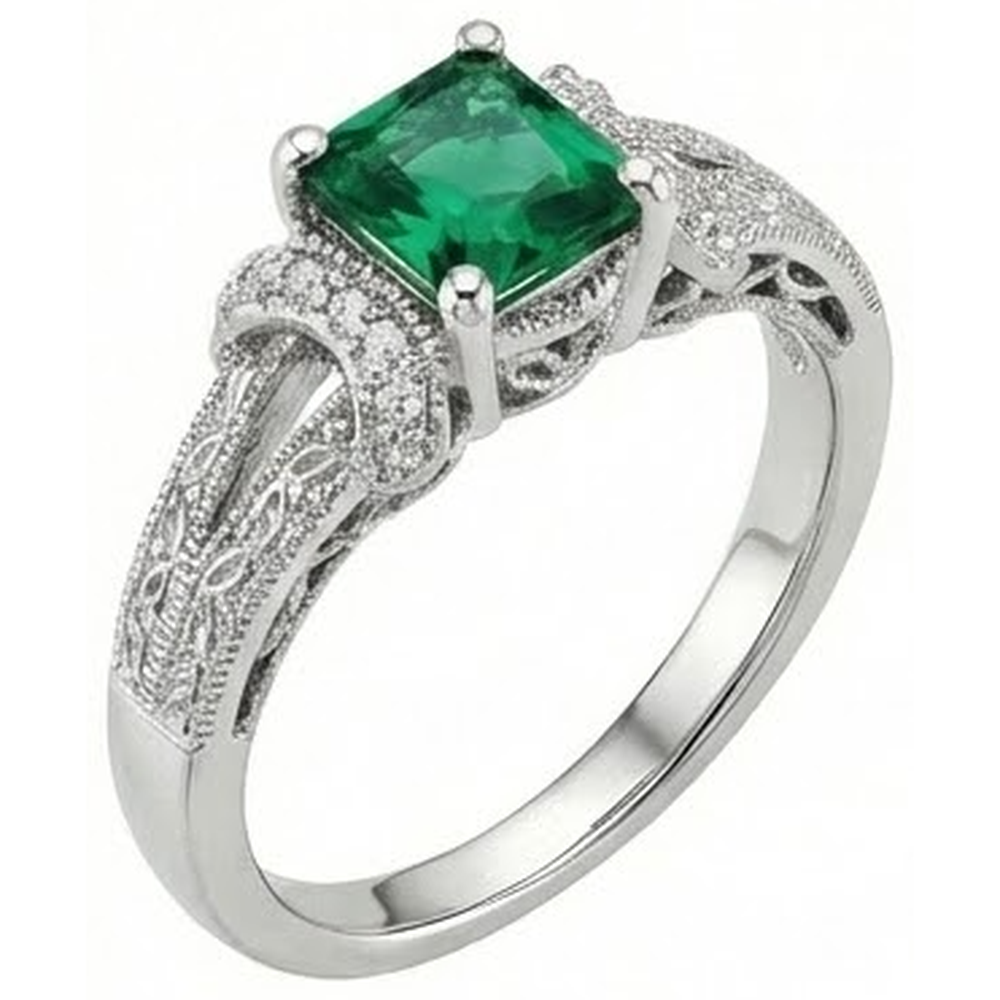 6 Karat Grön Smaragd-Diamant-Ring im Princess-Schliff Weißgold Feiner Schmuck