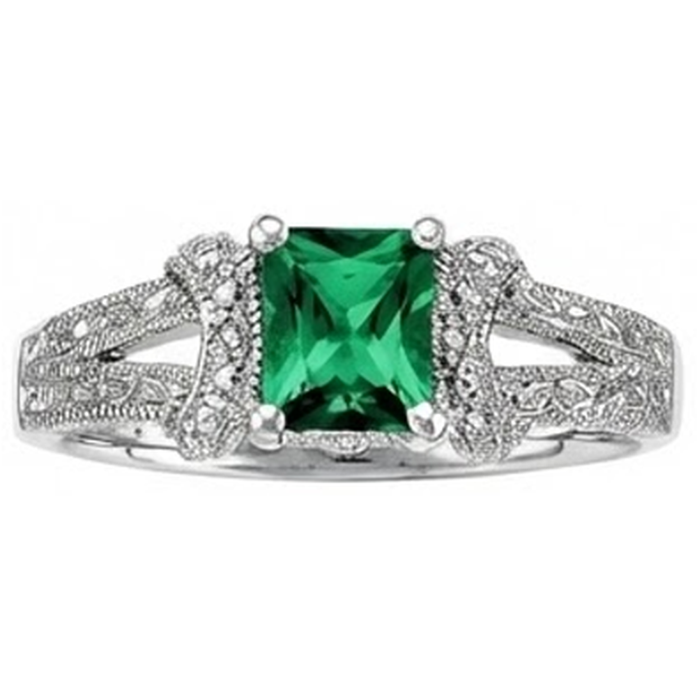 6 Karat Grön Smaragd-Diamant-Ring im Princess-Schliff Weißgold Feiner Schmuck
