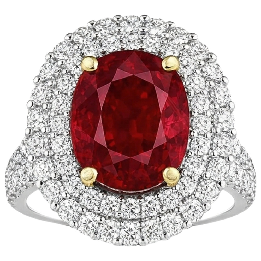 6 Karat Roter Rubin Mit Diamanten Ring Krappenset Gold 14K
