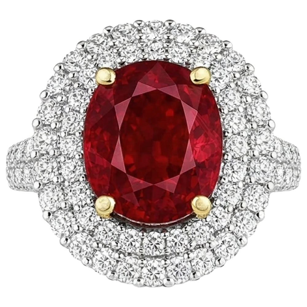 6 Karat Roter Rubin Mit Diamanten Ring Krappenset Gold 14K