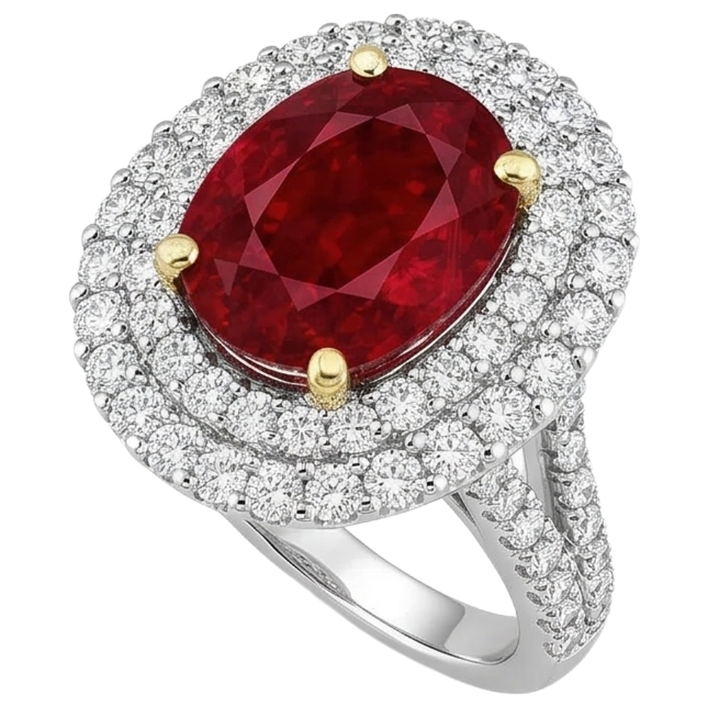 6 Karat Roter Rubin Mit Diamanten Ring Krappenset Gold 14K