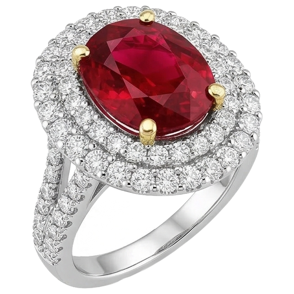 6 Karat Roter Rubin Mit Diamanten Ring Krappenset Gold 14K