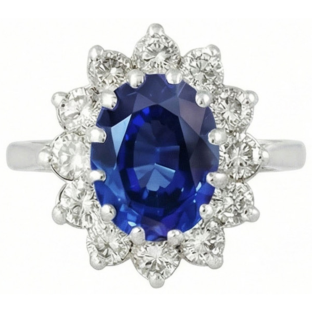 6 Karat Sri Lanka Blauer Saphir Diamanten Ring 14K Weißgold