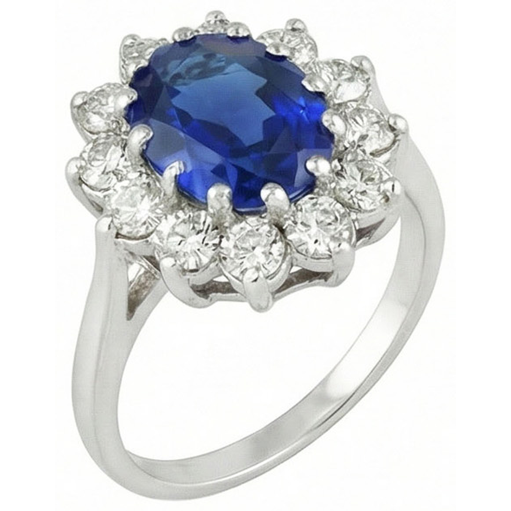 6 Karat Sri Lanka Blauer Saphir Diamanten Ring 14K Weißgold