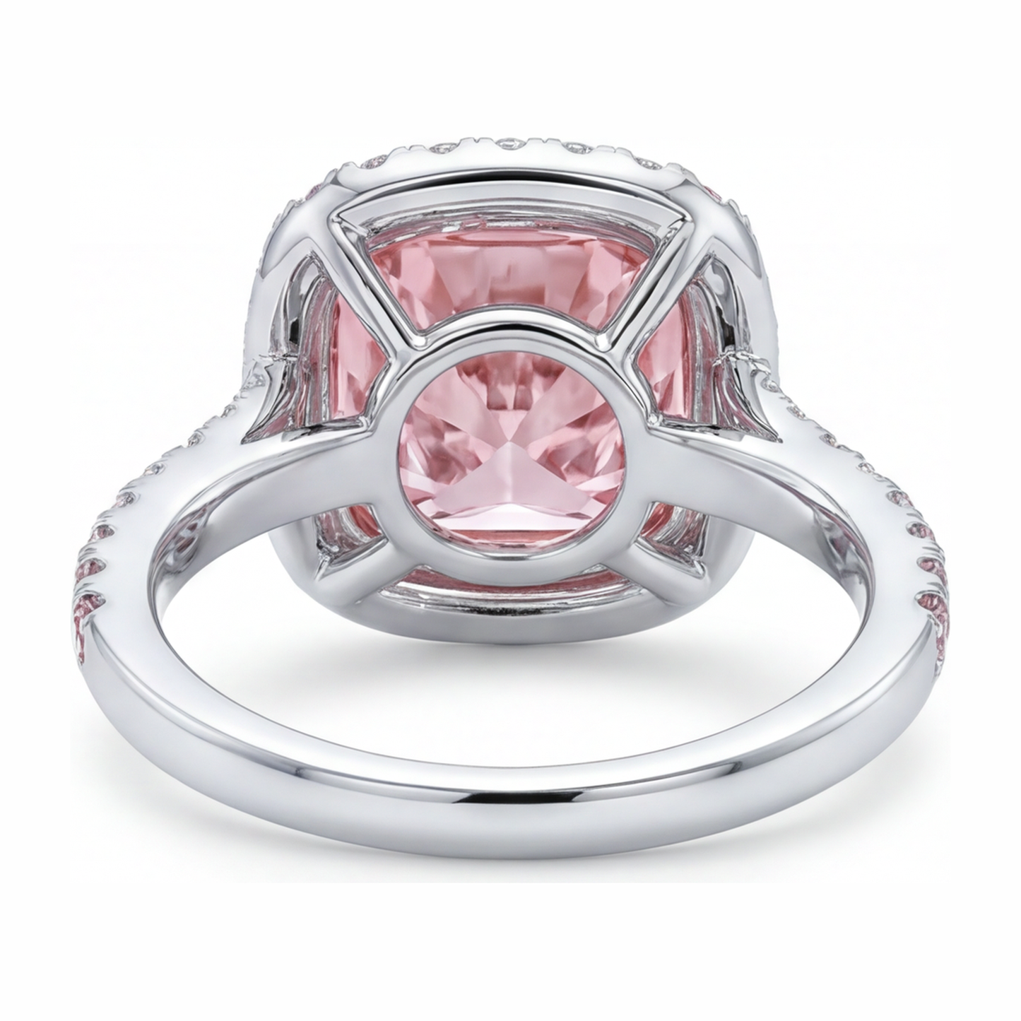 Damenring mit rosa Diamant, 6 Karat, im Labor gezüchtet, Kissenschliff, Doppel-Halo, 14 Karat Weißgold