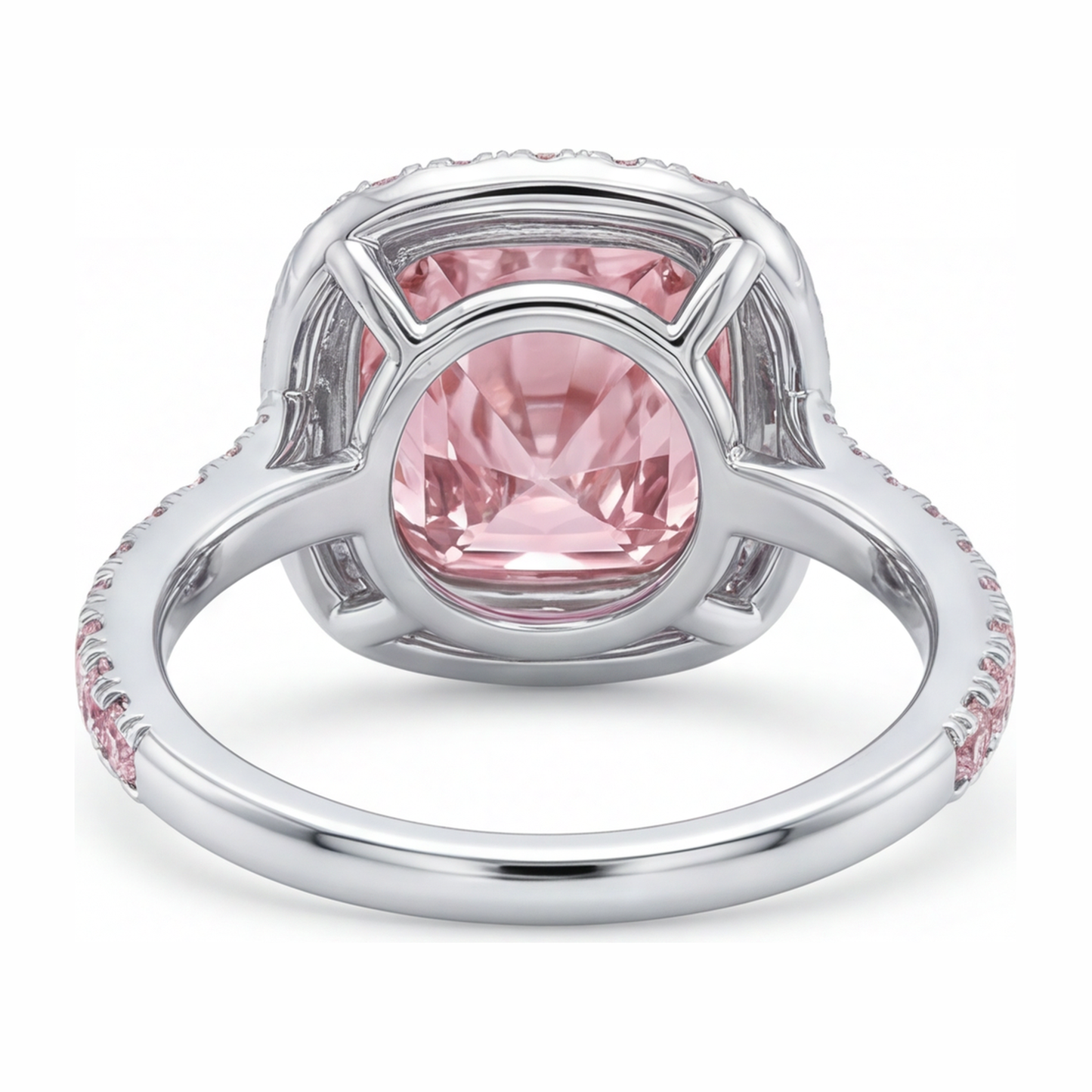 Im Labor gezüchteter rosa Diamant Verlobungsring 6 Karat Kissenschliff Halo Pavé 14 Karat Weißgold
