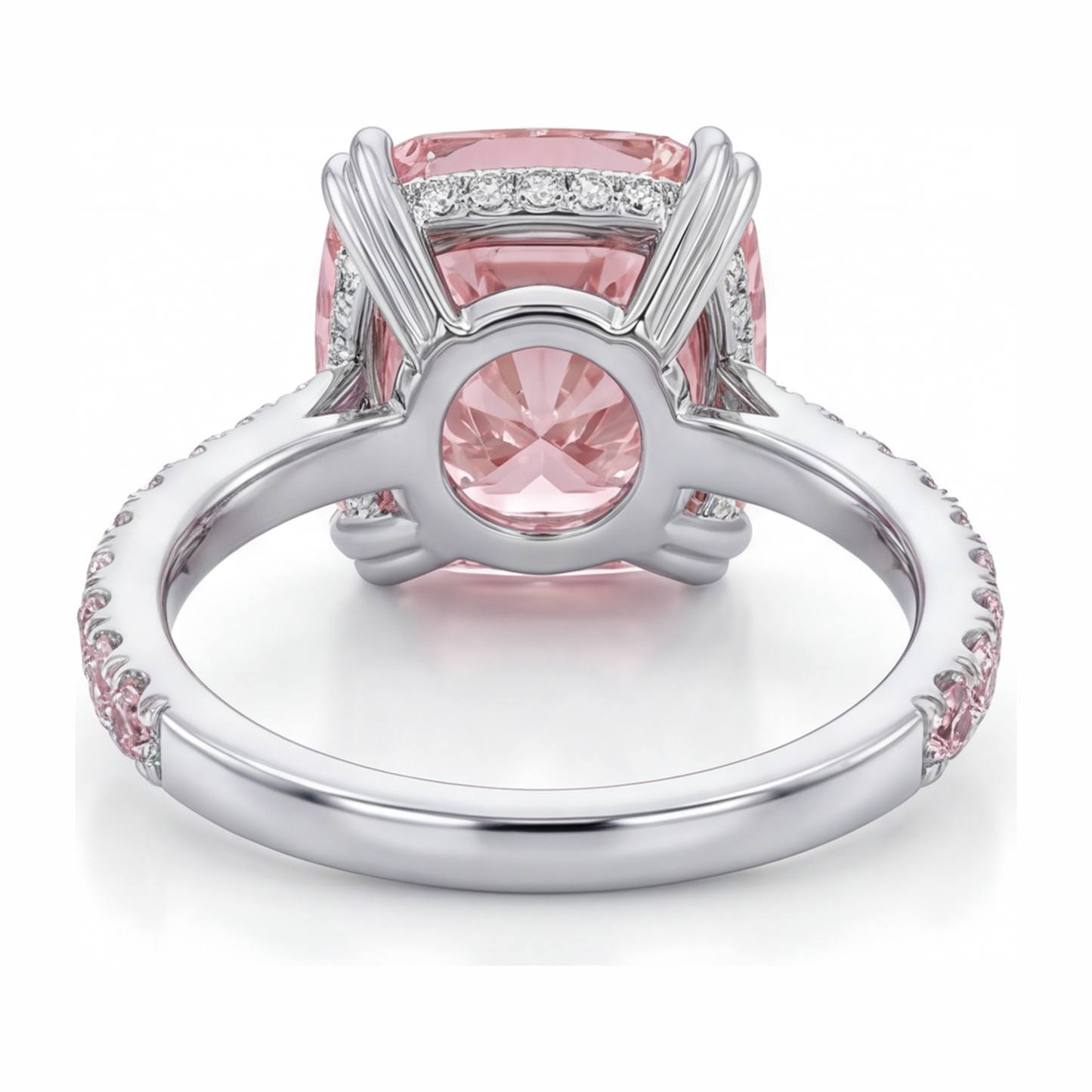 Rosa Diamantring 6 Karat im Labor gezüchtet Kissenschliff Pavé 14 Karat Weißgold
