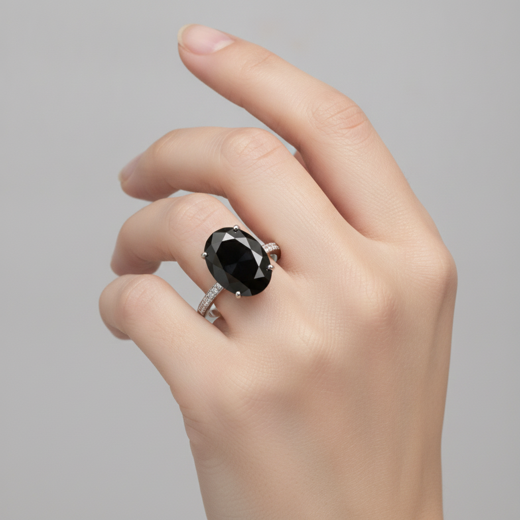 Verlobungsring mit schwarzem Diamant 6 Karat natürlicher ovaler Solitär 14 Karat Weißgold